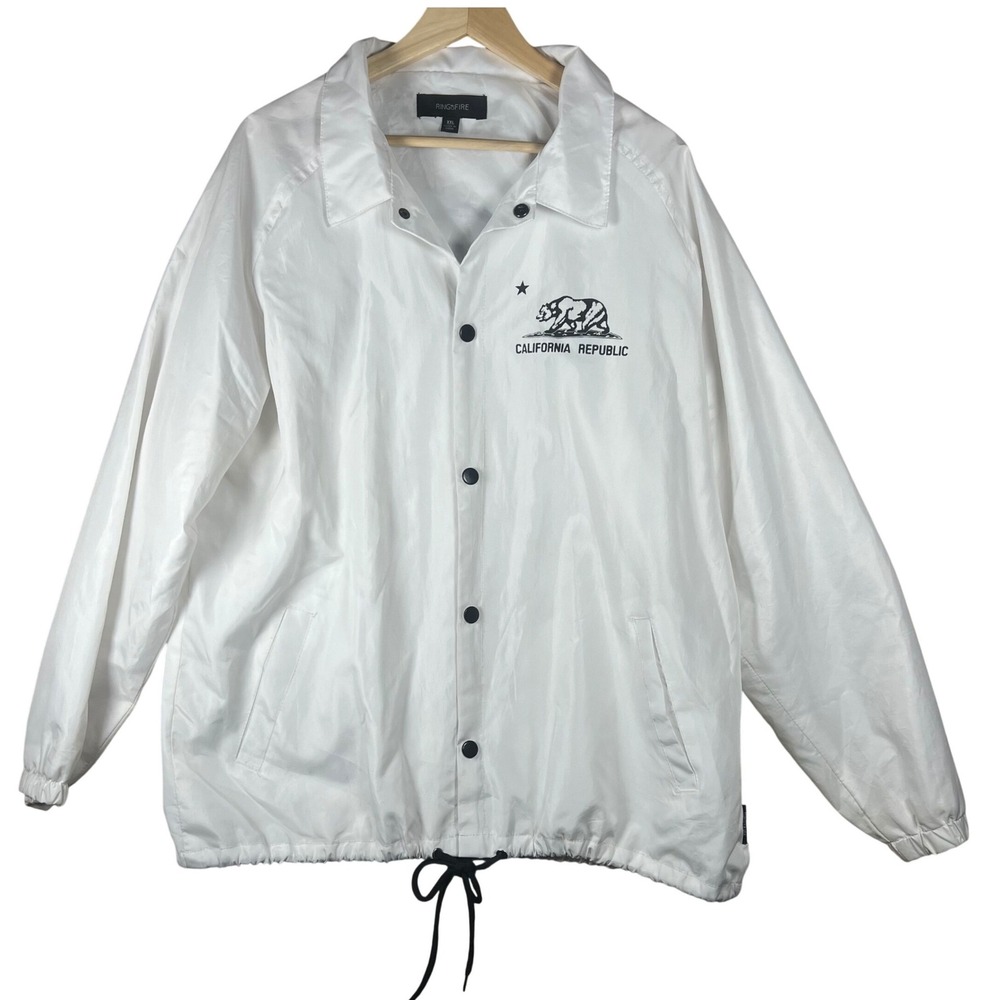 Ring of Fire Mens XXL White California Republic Jacket Windbreaker Graphic